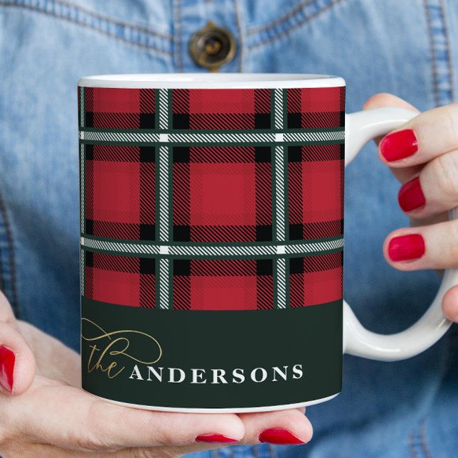 Red traditional tartan personalised christmas coffee mug (Creator Uploaded)