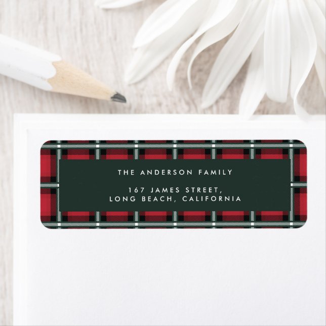 red traditional tartan personalised christmas labe (Insitu)