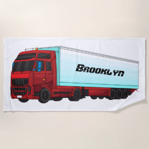 Red trailer truck illustration beach towel