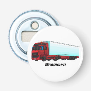 Red trailer truck illustration bottle opener
