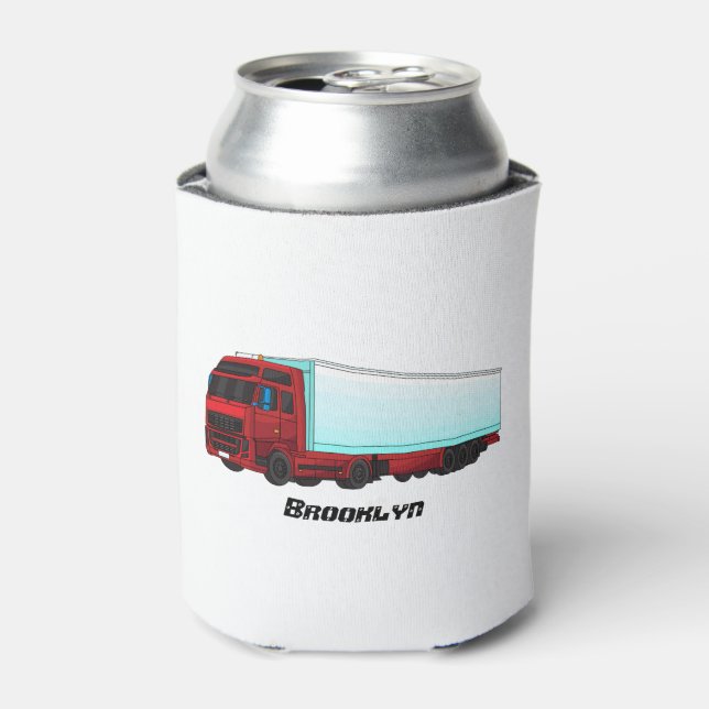 Red trailer truck illustration can cooler (Can Front)
