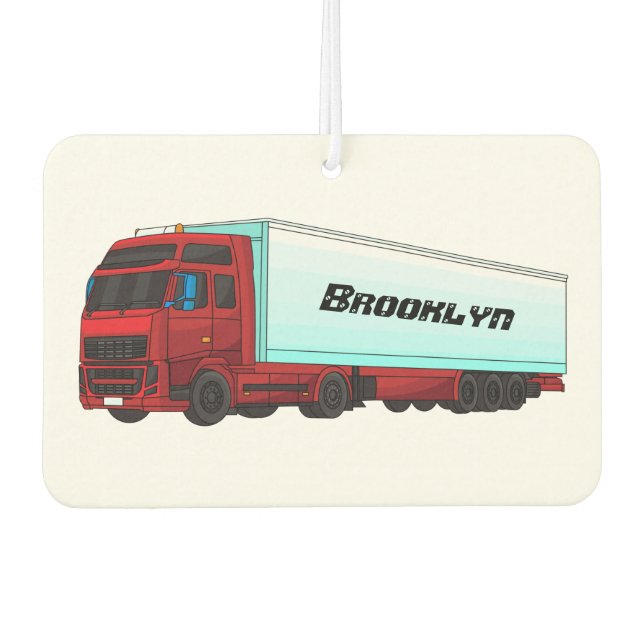 Red trailer truck illustration car air freshener (Front)