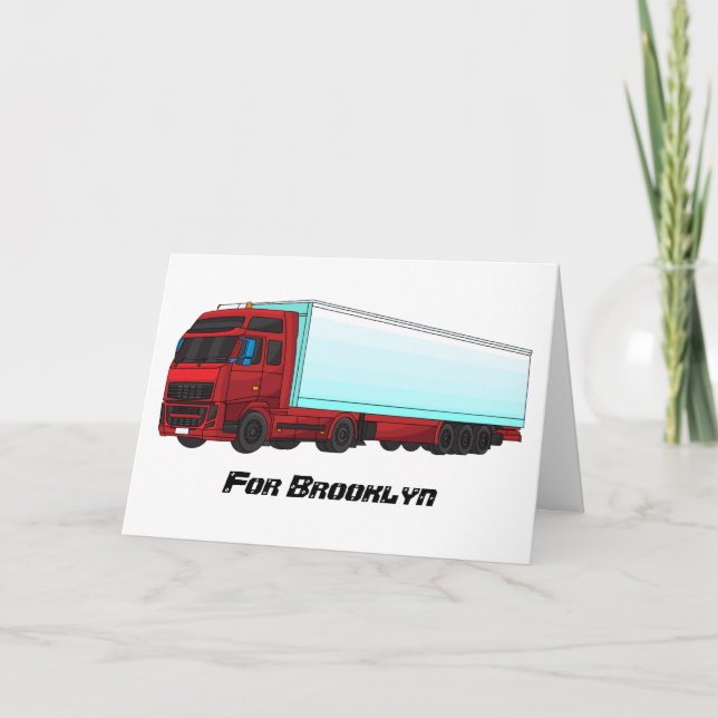 Red trailer truck illustration card (Front)
