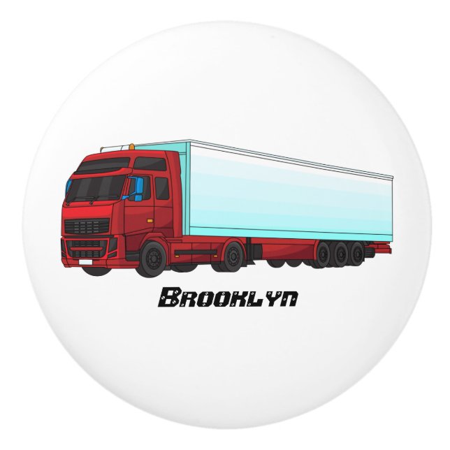 Red trailer truck illustration ceramic knob (Front)