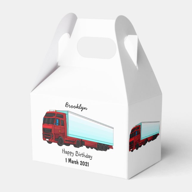Red trailer truck illustration favour box (Front Side)