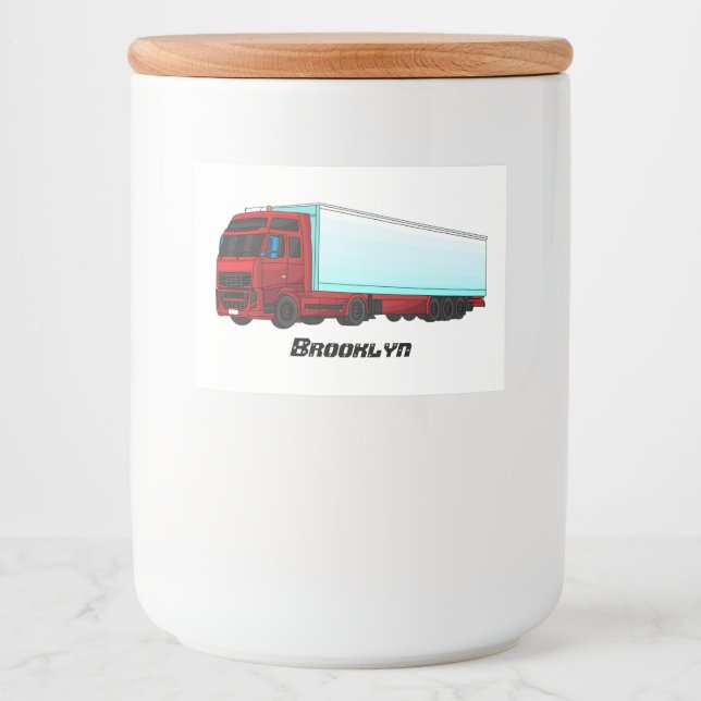 Red trailer truck illustration food label (Front)