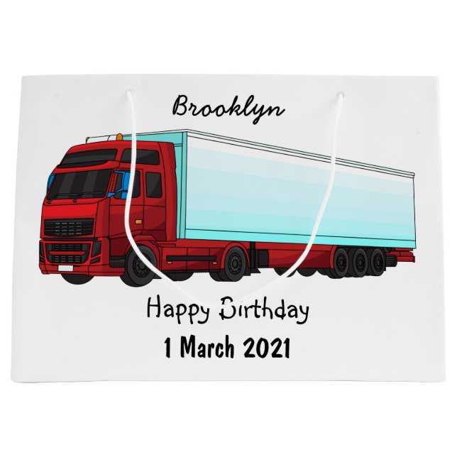 Red trailer truck illustration large gift bag (Front)