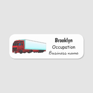 Red trailer truck illustration name tag