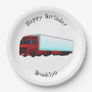 Red trailer truck illustration paper plate