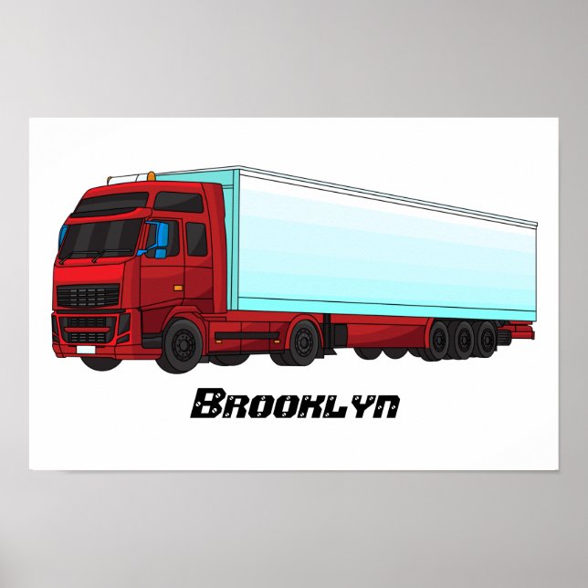 Red trailer truck illustration poster (Front)