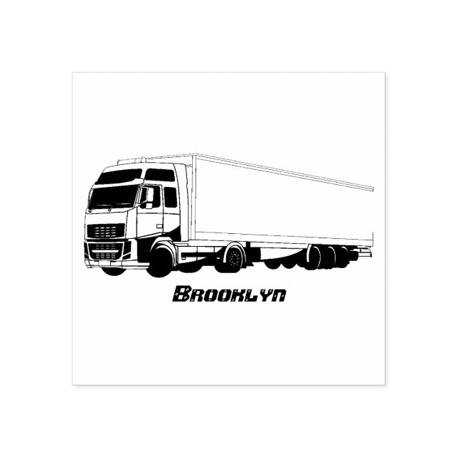 Red trailer truck illustration rubber stamp (Imprint)