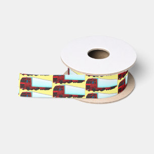 Red trailer truck illustration satin ribbon