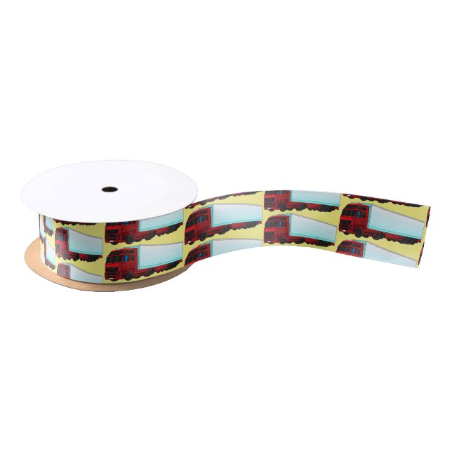 Red trailer truck illustration satin ribbon (Spool)