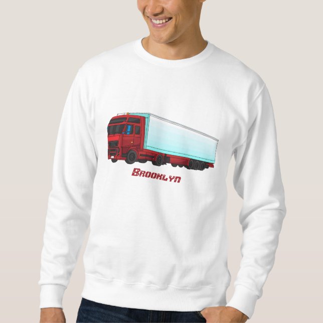 Red trailer truck illustration sweatshirt (Front)