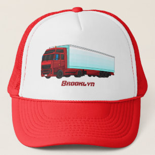 Red trailer truck illustration trucker hat