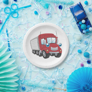 Red Trailer Truck Paper Plates
