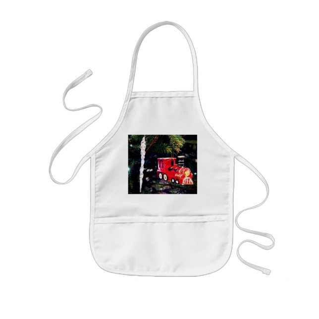Red train and icicle kids apron (Front)