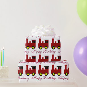Red Train Birthday Wrapping Paper