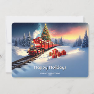 Red Train Christmas Tree Holiday Card