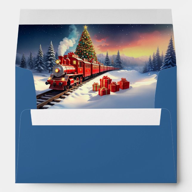 Red Train Christmas Tree Holiday Envelope (Back (Bottom))