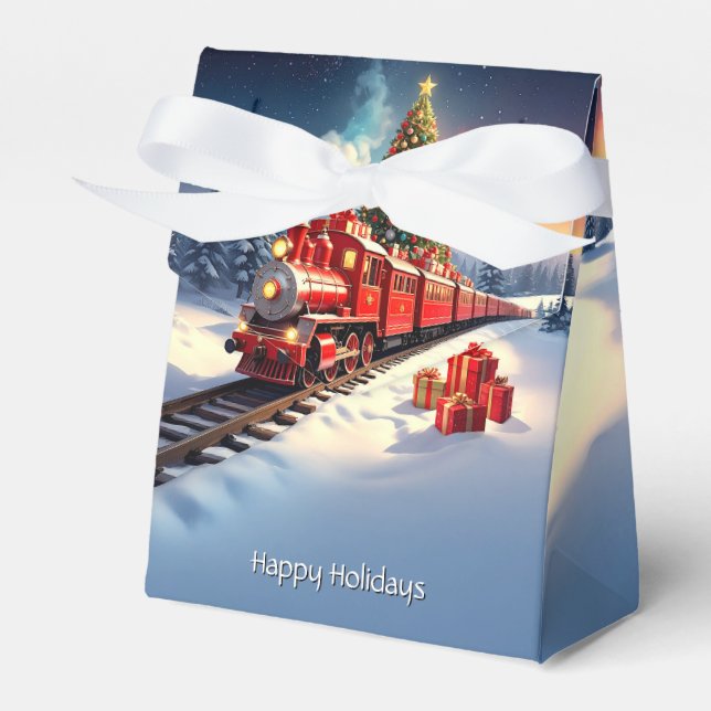 Red Train Christmas Tree Holiday Gift Box (Front Side)