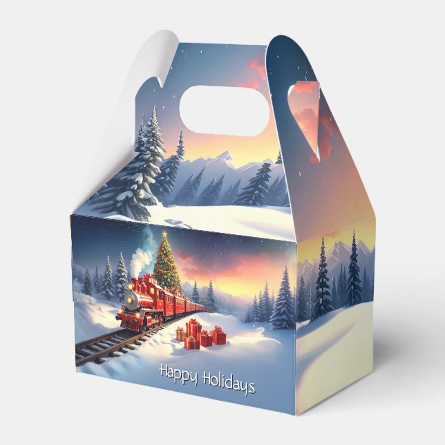 Red Train Christmas Tree Holiday Gift Box (Front Side)