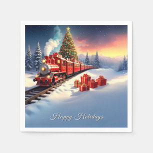 Red Train Christmas Tree Holiday Napkin