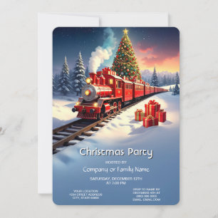 Red Train Christmas Tree Holiday Party Invitation