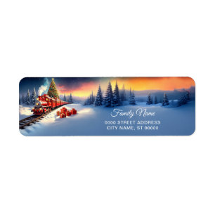 Red Train Christmas Tree Return Address Label
