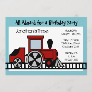 Red Train Engine Birthday Party Invitation