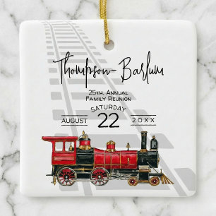Red Train Family Reunion Ceramic Ornament
