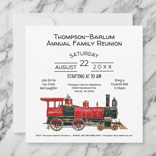Red Train Family Reunion Invitation (Red Train Family Reunion Invitation)
