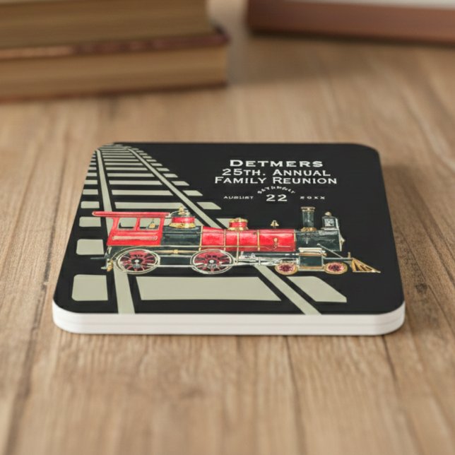 Red Train Family Reunion Square Paper Coaster (Red Train Family Reunion Square Paper Coaster)