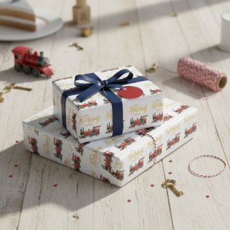 Red Train Happy Birthday Wrapping Paper