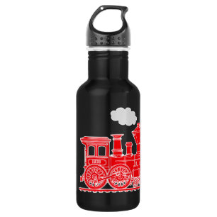 Red train kids name custom drinks bottle