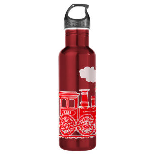 Red train kids name loco drinks bottle
