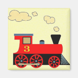 "Red Train No. 3" Fridge Magnet SQUARE