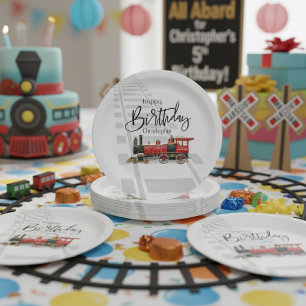 Red Train Rails Custom Birthday Paper Plates
