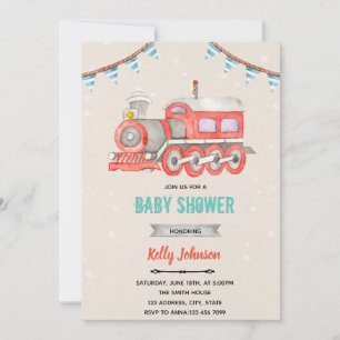 Red train shower invitation