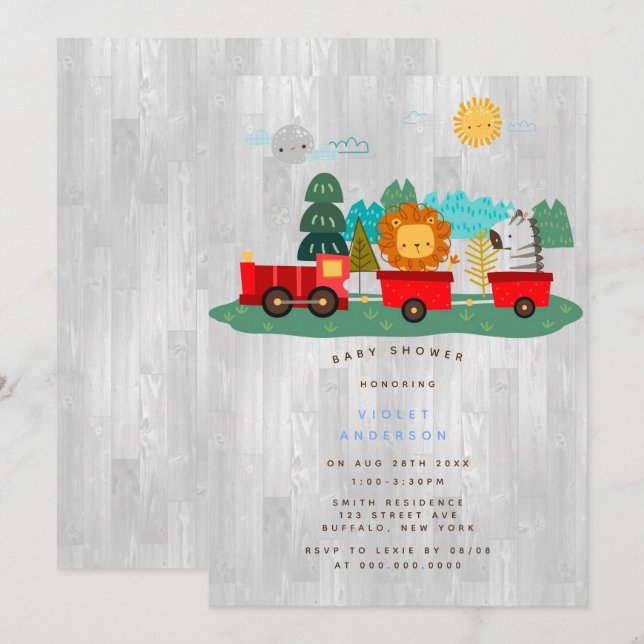 Red Train Wilderness Boy Baby Shower Invitation (Front/Back)