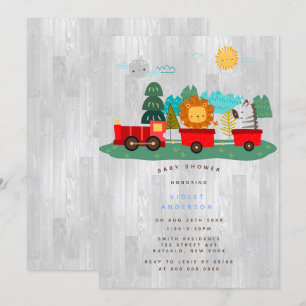 Red Train Wilderness Boy Baby Shower Invitation