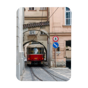 Red tramway in old town of Prague - Czech Republic Magnet