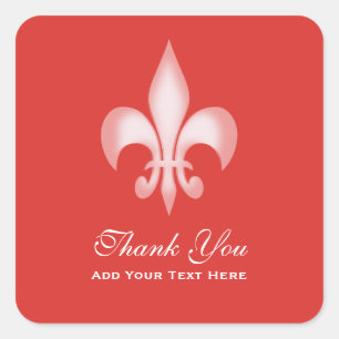 Red Transparent Fleur de Lis Thank You Square Sticker