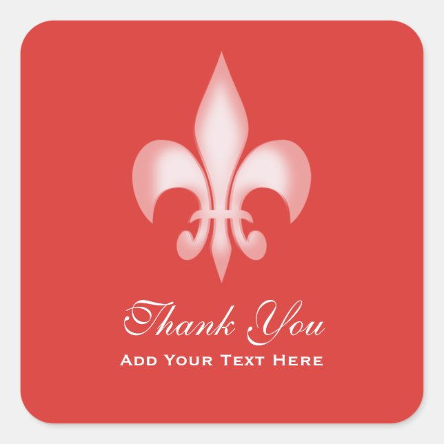 Red Transparent Fleur de Lis Thank You Square Sticker (Front)