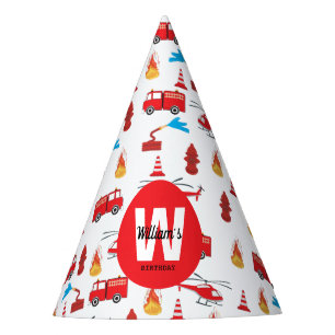 Red Transport Fire Truck Engine Birthday Party Hat