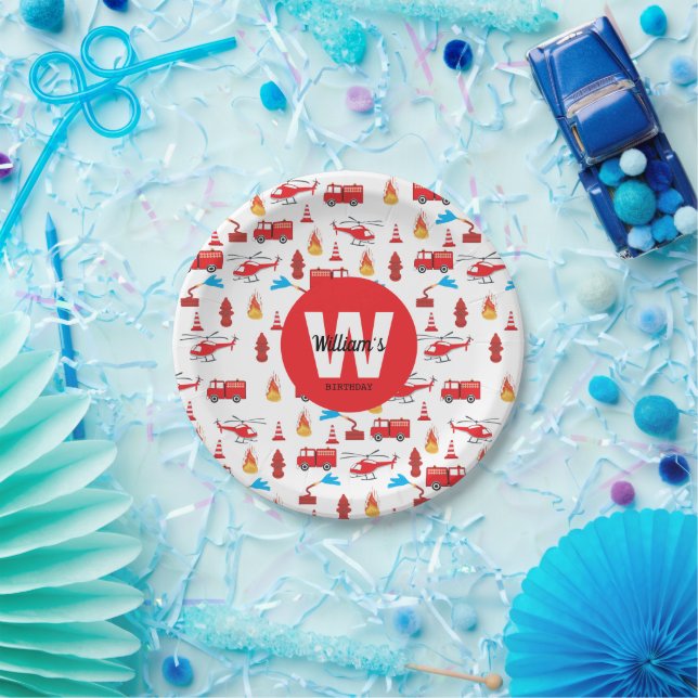 Red Transport Fire Truck Engine Birthday Party Paper Plate (Party)