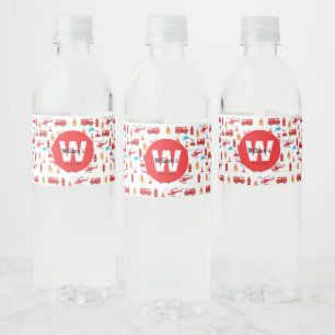 Red Transport Fire Truck Engine Birthday Party Water Bottle Label