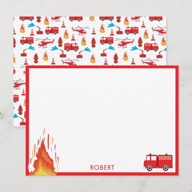 Red Transport Fire Truck Engine Brigade Boys Card (Front/Back)
