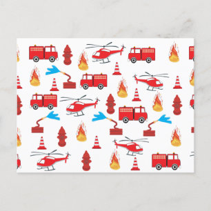 Red Transport Fire Truck Engine Brigade Pattern   Holiday Postcard