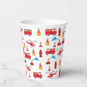 Red Transport Fire Truck Engine Brigade Pattern Paper Cups